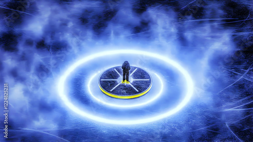 Lone Figure Stands on Illum...