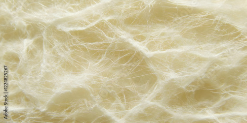 Close-up of delicate off-white fibrous material shows intricate textures and subtle patterns.