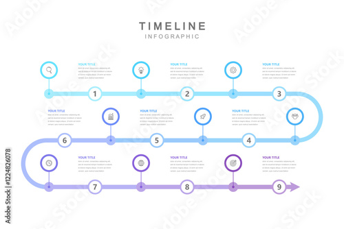 Business road map timeline infographic concept. with icons and 9 steps. Can be used for workflow layout, icons, diagram, report, web design Creative. marketing data. Vector illustration	