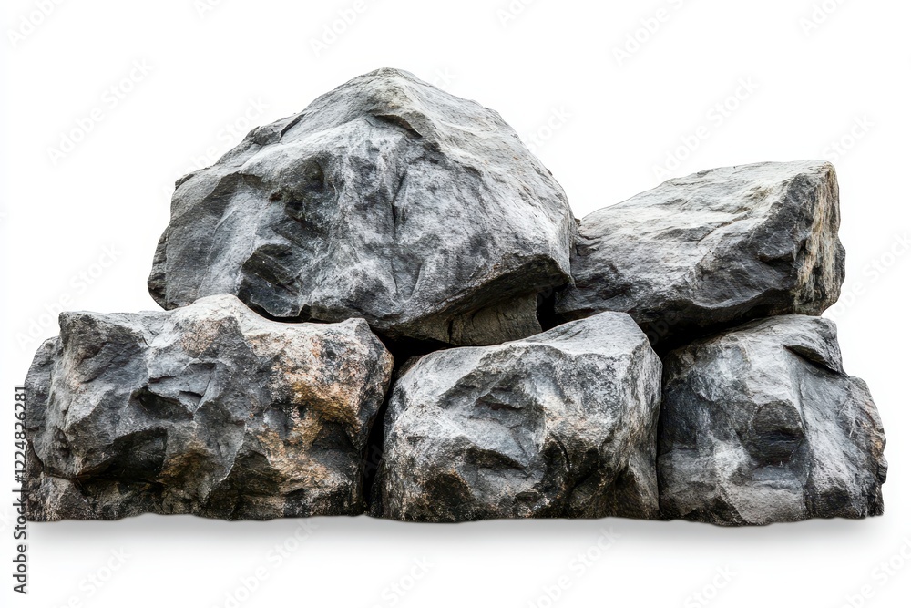 Grey rocks pile studio shot, isolated white background, landscaping Grey rocks pile studio shot, isolated white background, landscaping