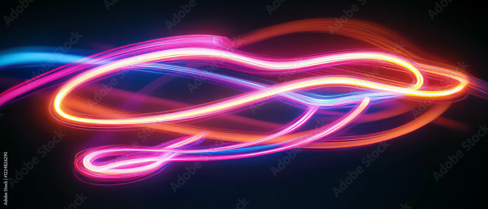 Fototapeta premium Vibrant neon spiral texture with dynamic winding patterns on a dark background