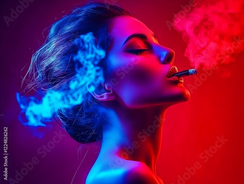 Woman Smokes Cigarette with...