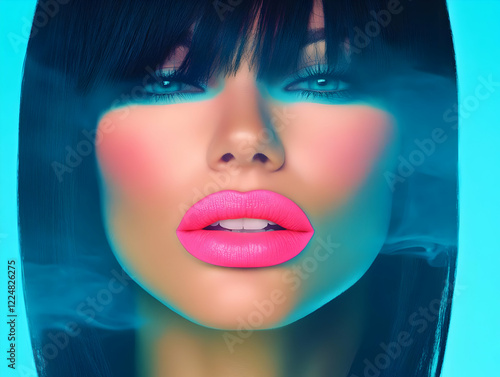 3D Woman with Bright Pink L...