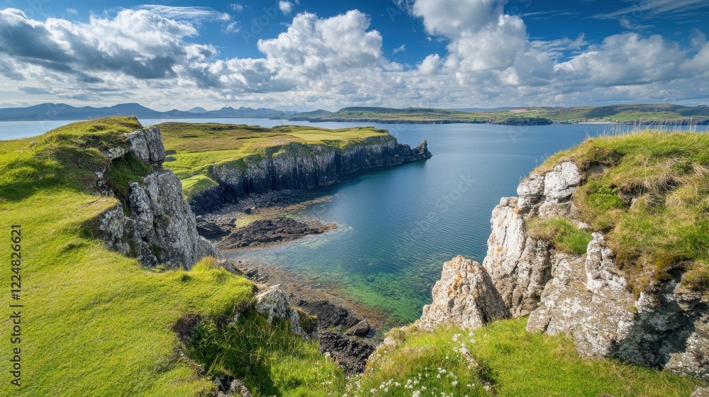 Obraz premium Calan Mai Stunning coastal landscape with cliffs and blue sea under a cloudy sky