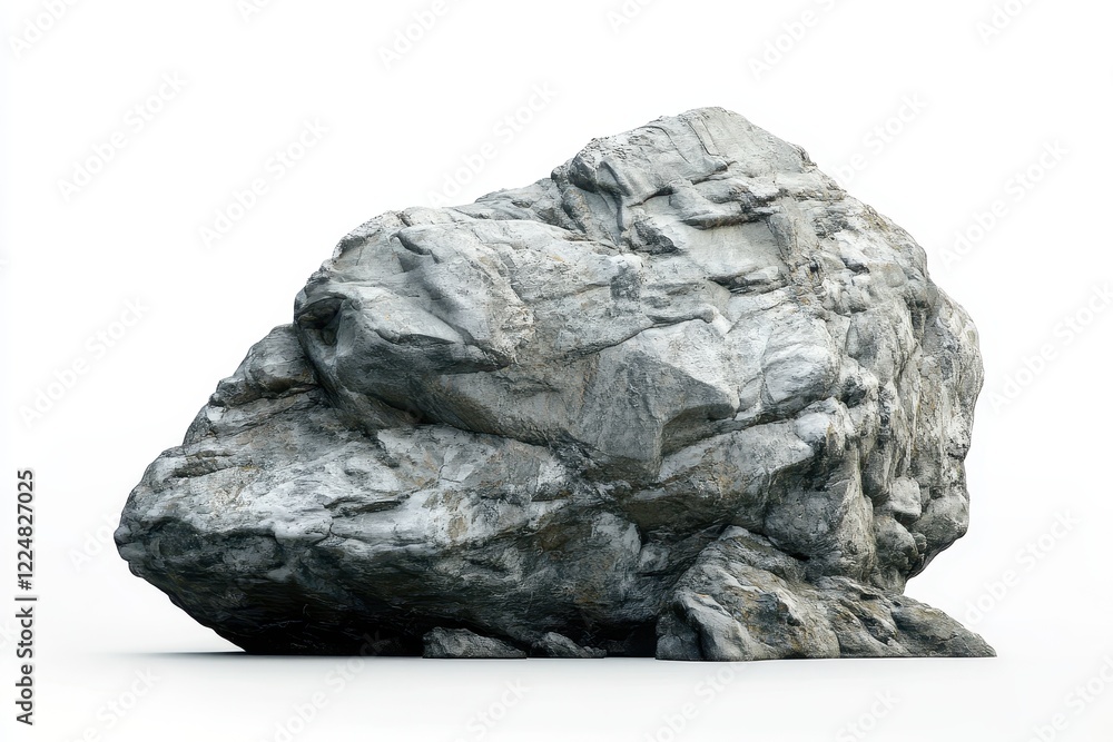 Isolated grey boulder, studio shot, white background, 3D render, nature texture Isolated grey boulder, studio shot, white background, 3D render, nature texture
