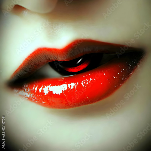 Glossy Red Lips Hold a Dark...