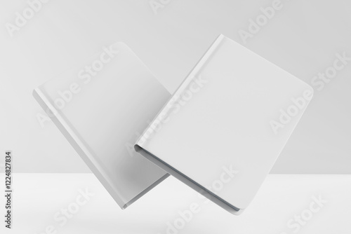 Stack of White Blank Books Displayed on Minimalist Background For Mockup photo