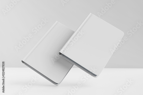 Stack of White Blank Books Displayed on Minimalist Background For Mockup photo