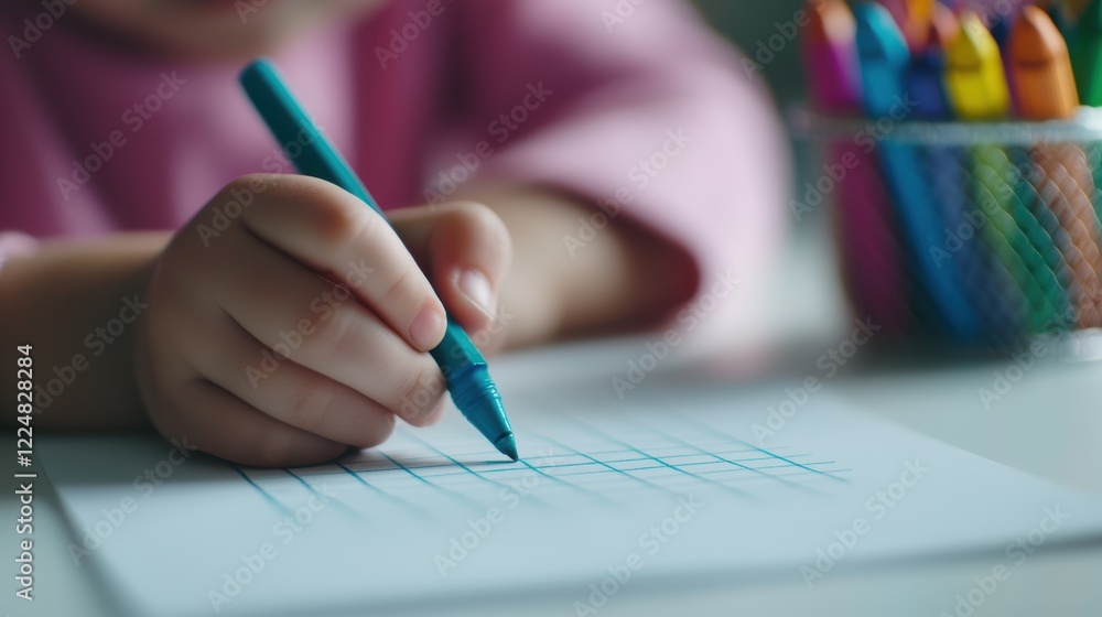 Toddler's Tiny Hand Drawing with Colorful Crayons Toddler's Tiny Hand Drawing with Colorful Crayons