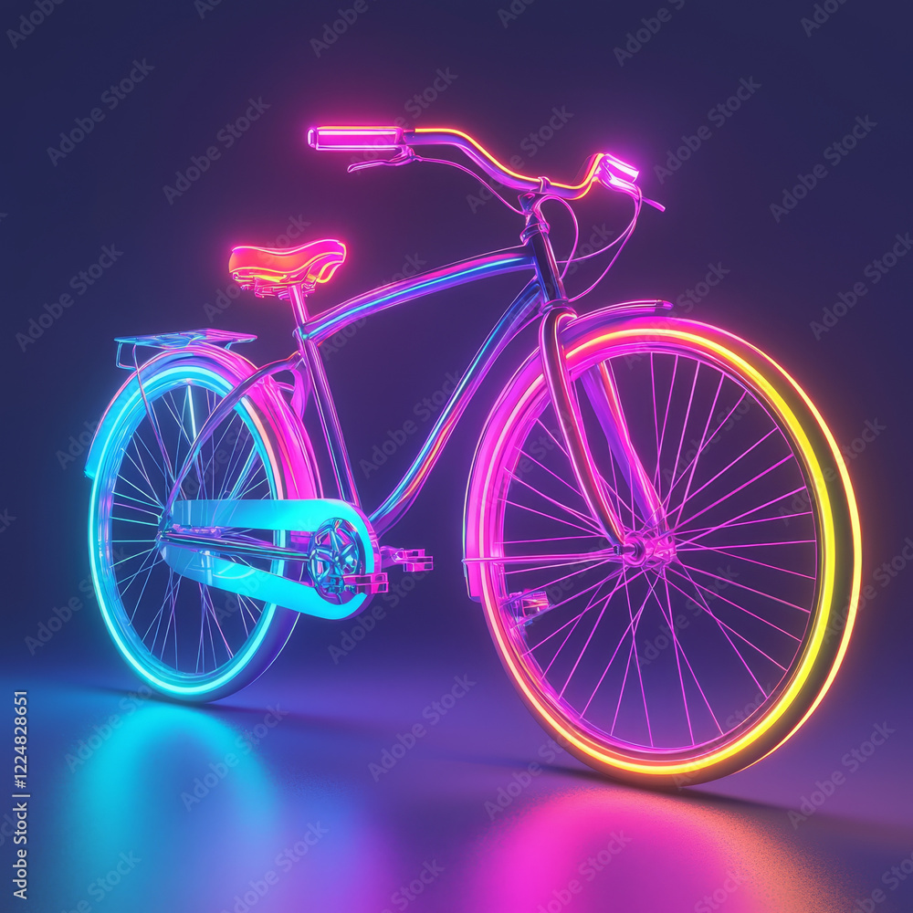 Fototapeta premium Neon-lit cruiser bicycle, vibrant colors, stylish design.