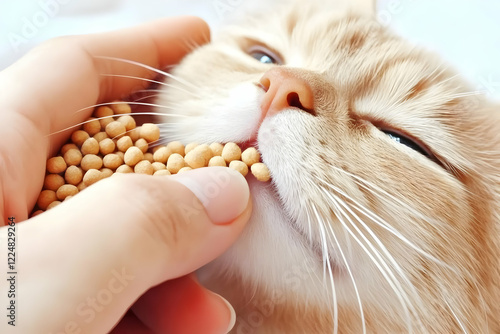 A Hand Feeds Dry Food to a ...