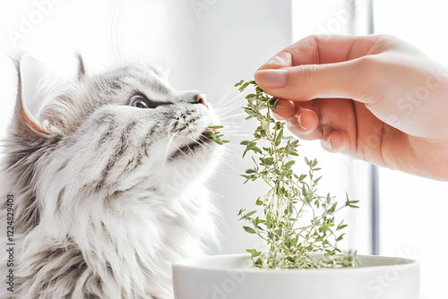 Fluffy Gray Cat Nibbles Fre...