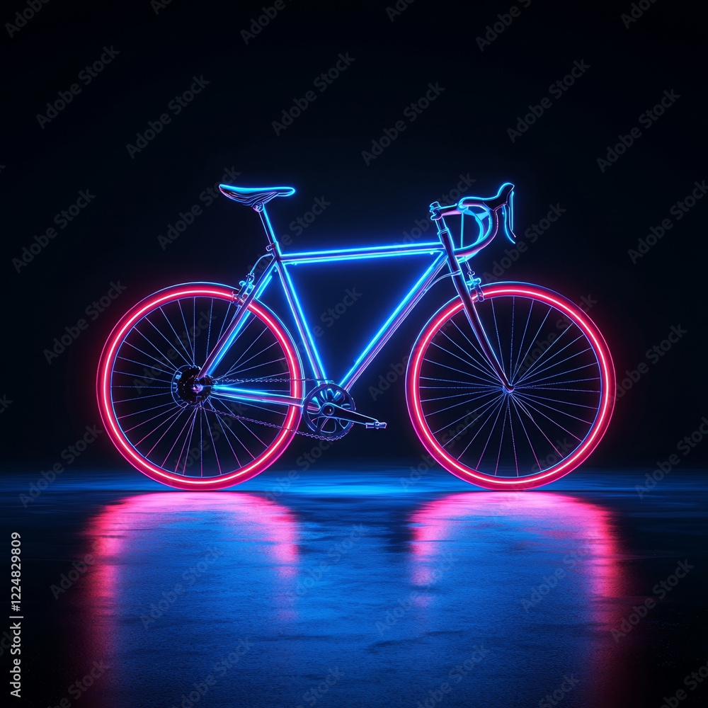 Fototapeta premium Neon Road Bike Glowing in the Dark.