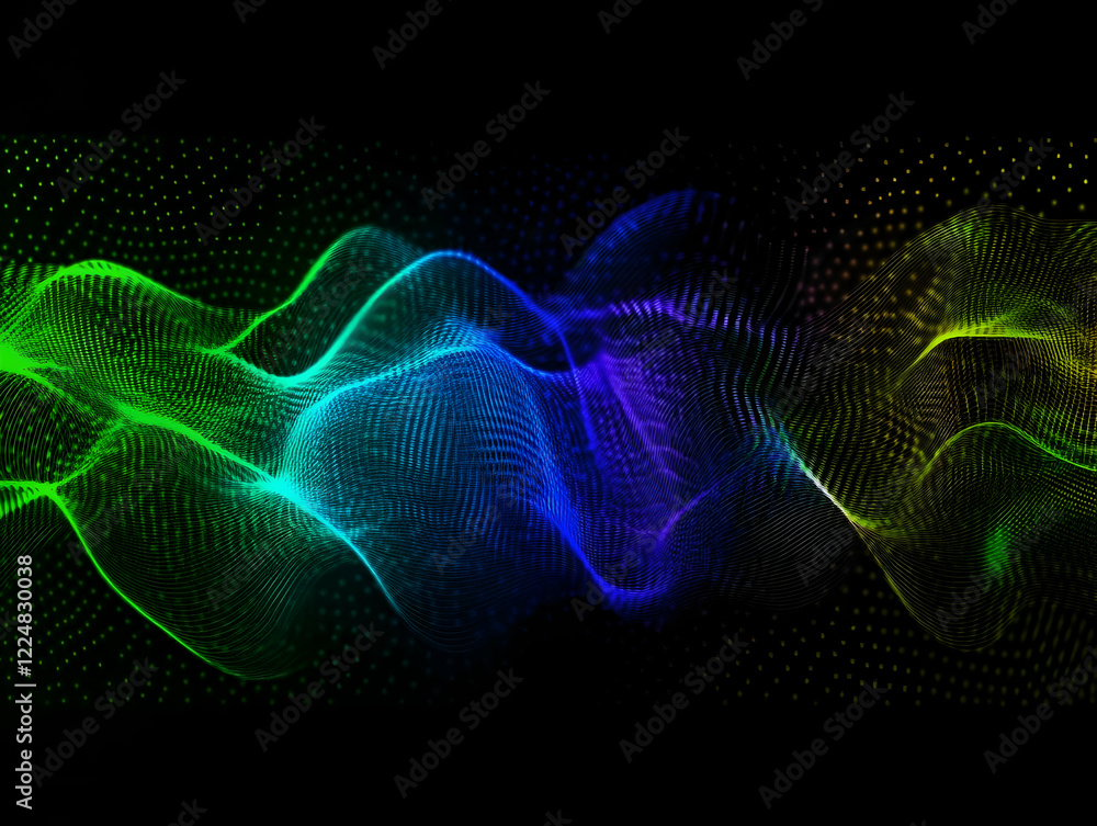 Abstract Colorful Waves Flowing Smoothly on a Black Background with Particles Abstract Colorful Waves Flowing Smoothly on a Black Background with Particles