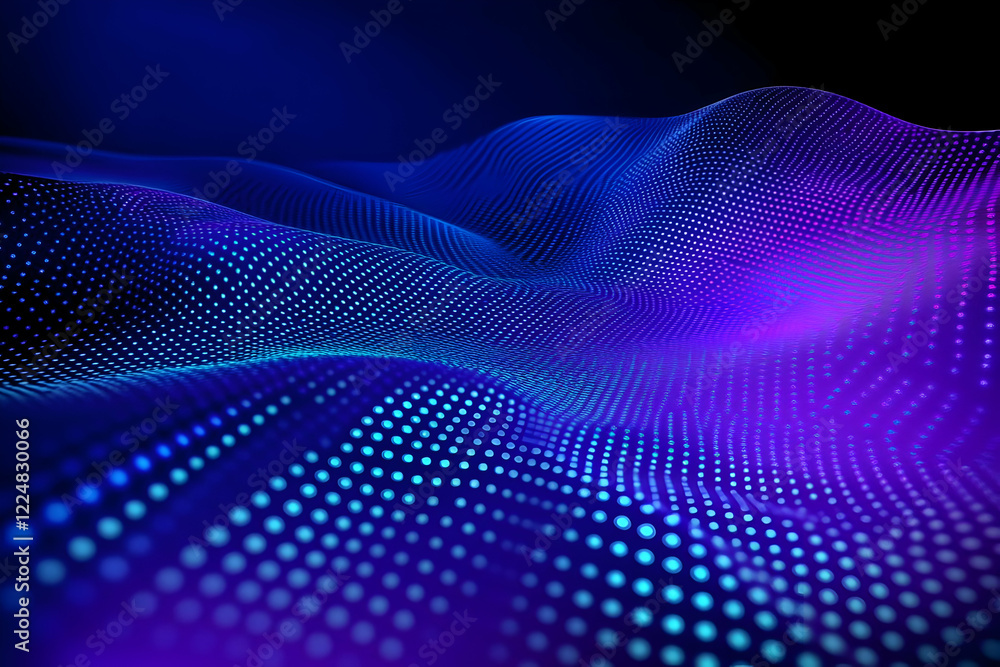 Abstract Blue and Purple Particle Wave Flows Smoothly with Digital Data Grid in Cyberspace. Abstract Blue and Purple Particle Wave Flows Smoothly with Digital Data Grid in Cyberspace.