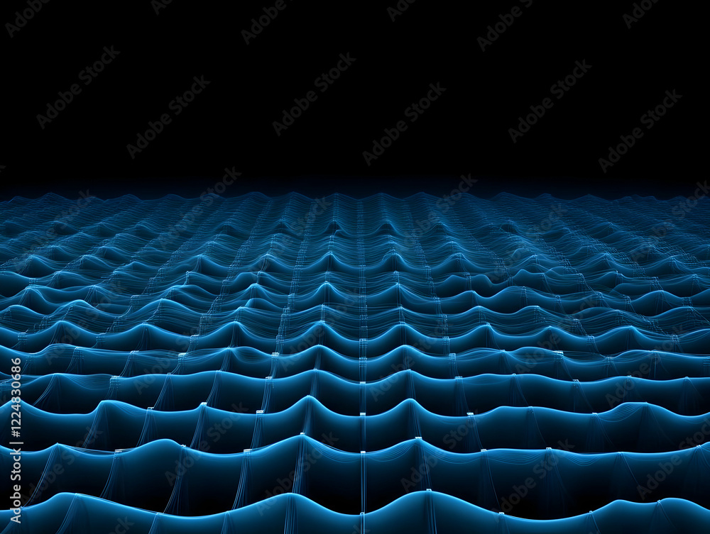 Naklejka premium Abstract Blue Wavy Pattern Creates a Mesmerizing Visual Effect on a Dark Background.