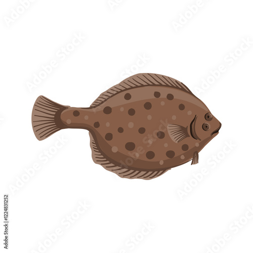 vector drawing fish, plaice, marine flatfish, flounder isolated at white background, hand drawn illustration