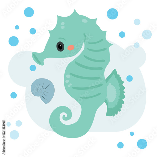 Seahorse vector is a cute ocean dweller. Education for children.
