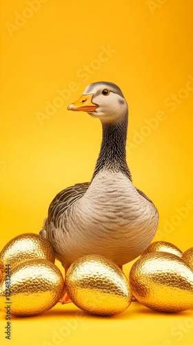 A Goose Stands Among Golden...