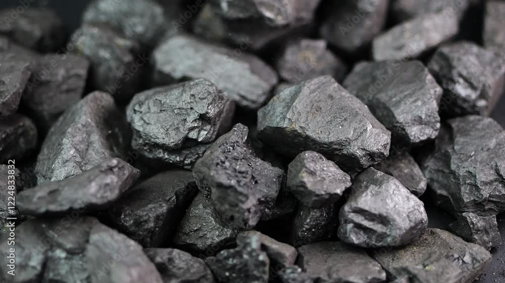 Coal chunks shatter on impact in slow motion, revealing textures. A striking macro perspective for energy-themed projects or geological videos. Coal chunks shatter on impact in slow motion, revealing textures. A striking macro perspective for energy-themed projects or geological videos.