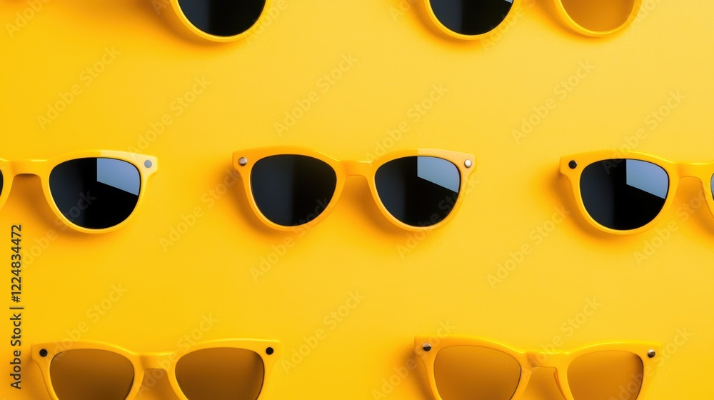 Fototapeta premium Vibrant Yellow Sunglasses on Sunny Yellow Background