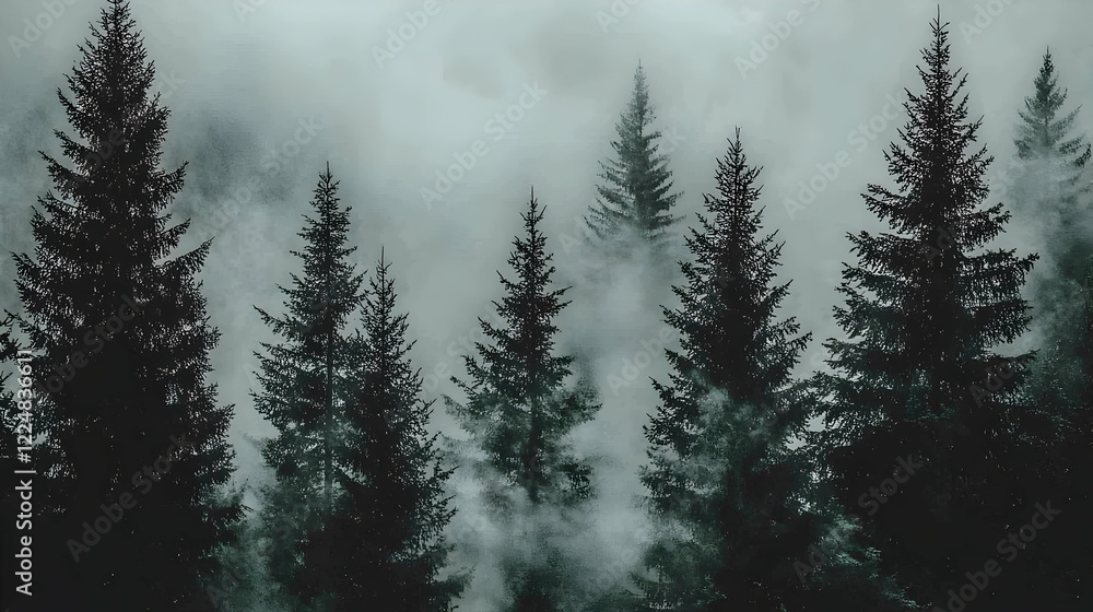 Misty mountain pines, fog, nature, wallpaper Misty mountain pines, fog, nature, wallpaper