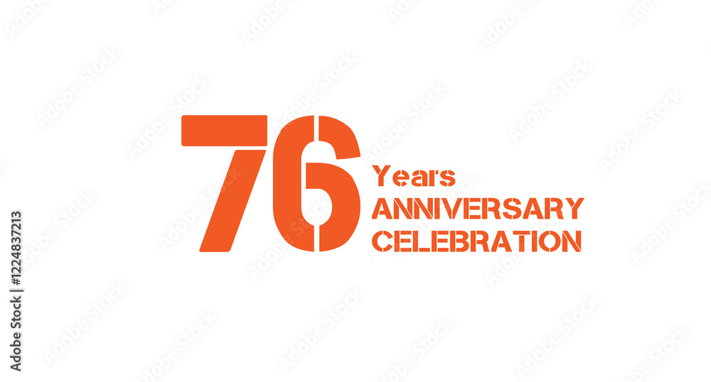 76-Years Anniversary Celebration. Bright orange design for seventy-sixth-year anniversary celebration.