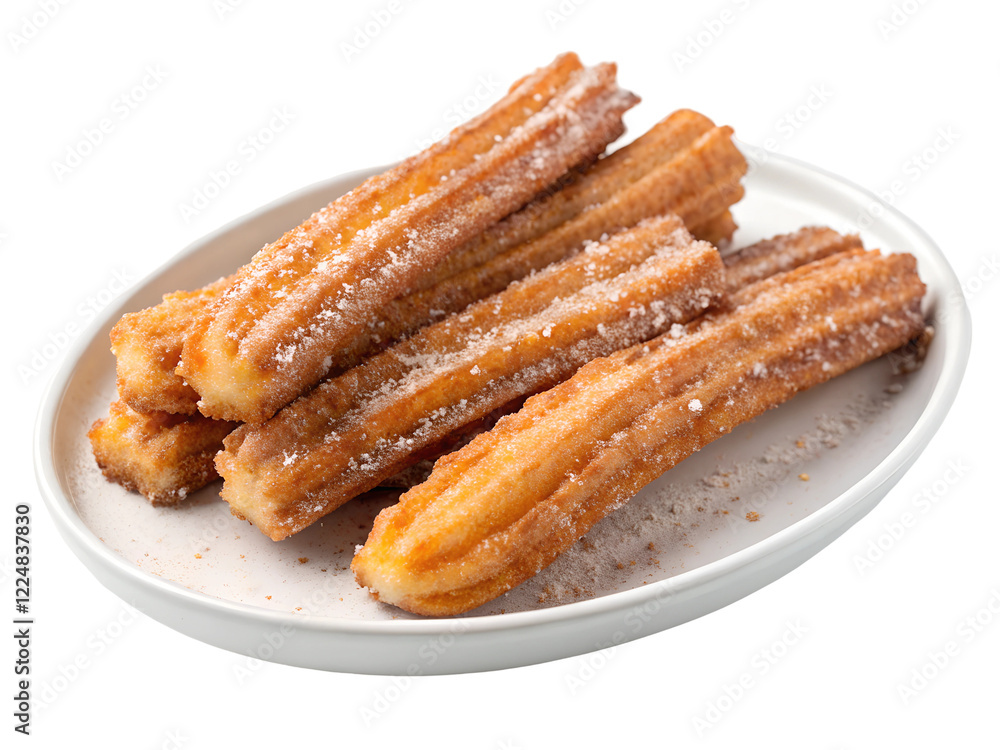 Crispy churros coated in sugar isolated on white background.PNG transparent
Crispy churros coated in sugar isolated on white background.PNG transparent