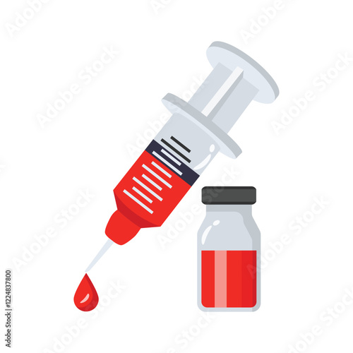 A syringe with a medicine vial, concept icon of vaccination