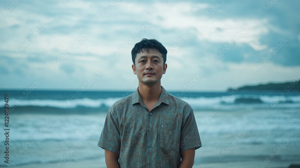 A Man Contemplating the Vastness of the Ocean. A Moment of Reflection by the Sea. A Man's Solitude on the Shore. A Man Contemplating the Vastness of the Ocean. A Moment of Reflection by the Sea. A Man's Solitude on the Shore.