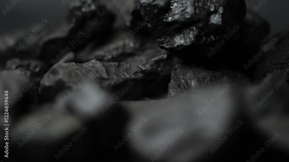 Pieces of coal fall in slow motion, colliding and shattering into fragments. A macro view of fossil fuel, ideal for presentations on energy resources. Pieces of coal fall in slow motion, colliding and shattering into fragments. A macro view of fossil fuel, ideal for presentations on energy resources.