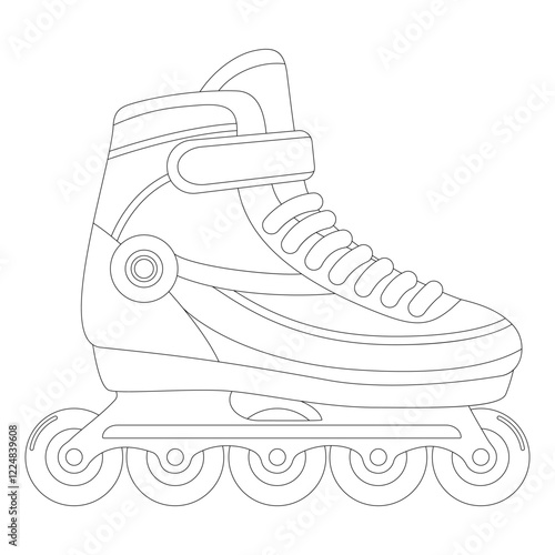 Coloring book of modern design roller skate. Simple cartoon vector illustration of wheels kid sport shoes. Sport or casual inline skates isolated on white background.