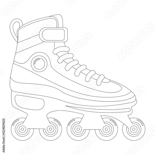 Coloring book of modern design roller skate. Simple cartoon vector illustration of wheels kid sport shoes. Sport or casual inline skates isolated on white background.