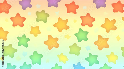 Colorful Starry Background Creates a Dreamy Atmosphere with Soft, Gradient Hues and Playful, Rounded Stars.