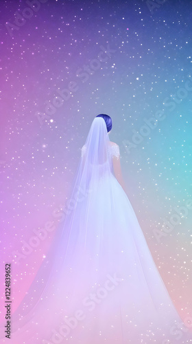Bride in White Gown Stands ...