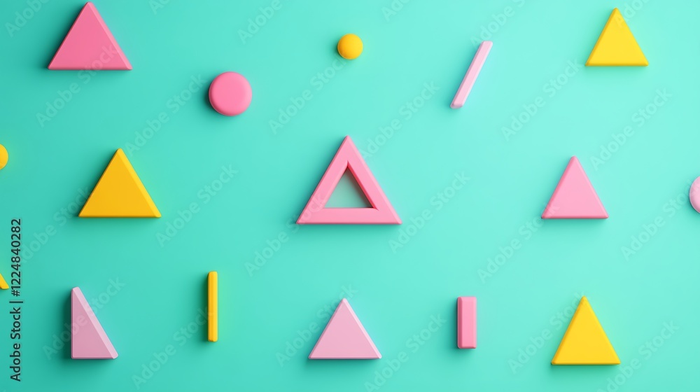 Colorful Geometric Shapes on a Bright Teal Background Featuring Pink and Yellow Elements Colorful Geometric Shapes on a Bright Teal Background Featuring Pink and Yellow Elements