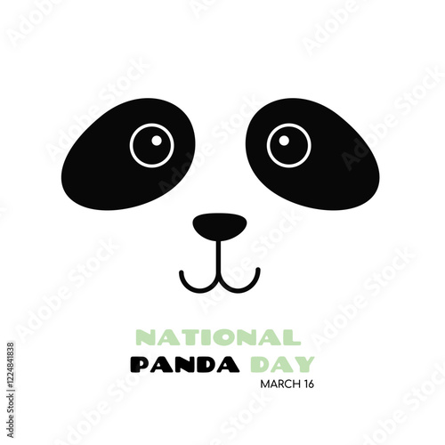 National panda day banner. March 16. Poster with panda face for celebration. Flat design flyer