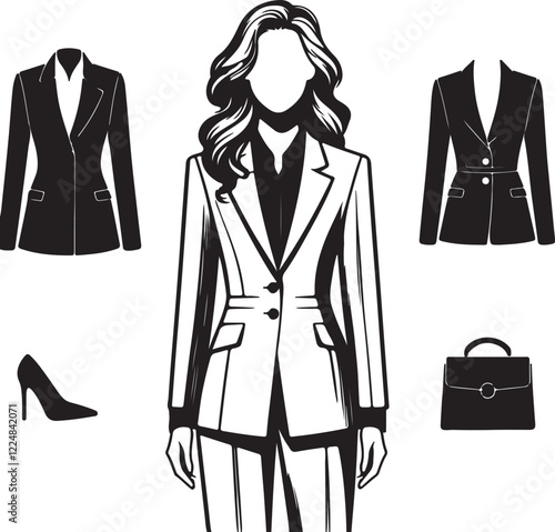 women suit with silhouette design image victor style with the white background.