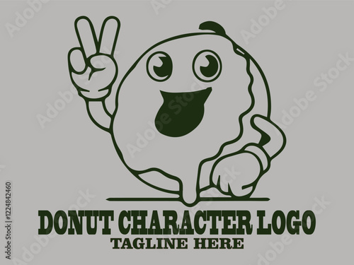 Cheerful green donuts fun food character, happy donuts fun face and suitable for cute cartoon design donut vector illustration background