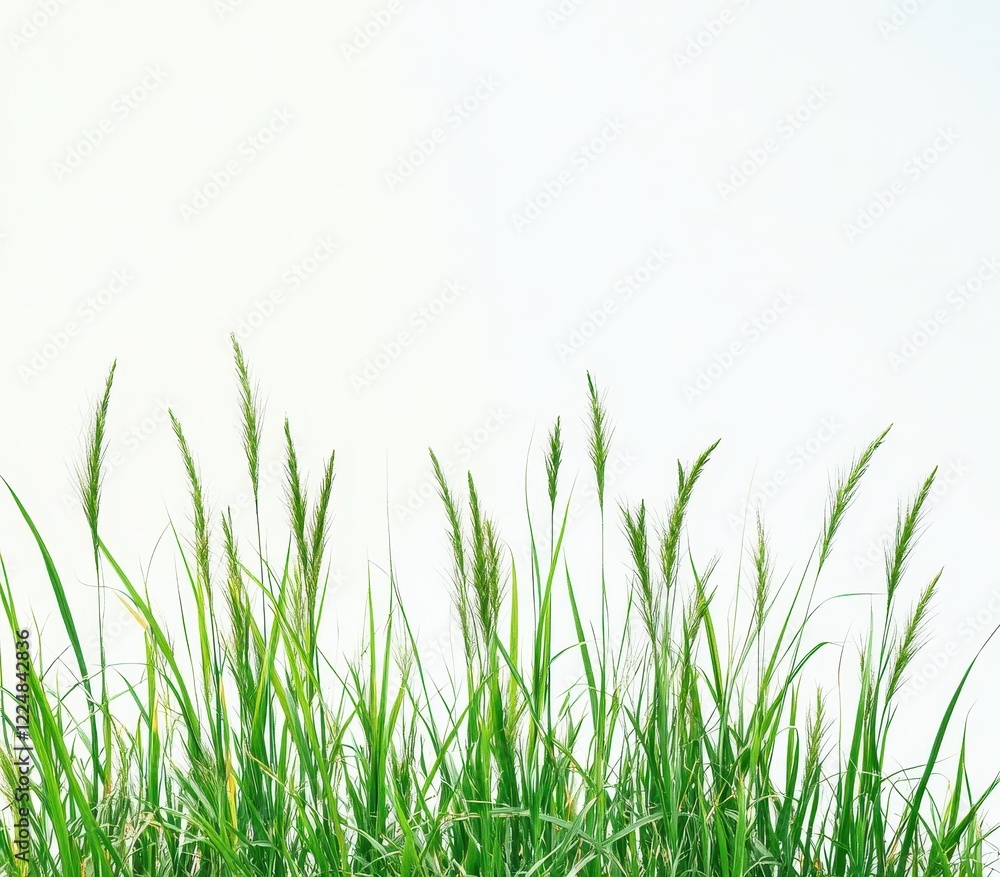 Green grass border, white background, nature, spring Green grass border, white background, nature, spring