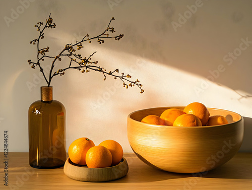 Oranges in Wooden Bowls Ill...