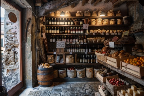 Un negozio tradizionale italiano, con scaffali pieni di prodotti tipici