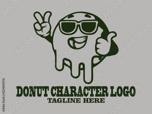 Cheerful green donuts fun food character, happy donuts fun face and suitable for cute cartoon design donut vector illustration background