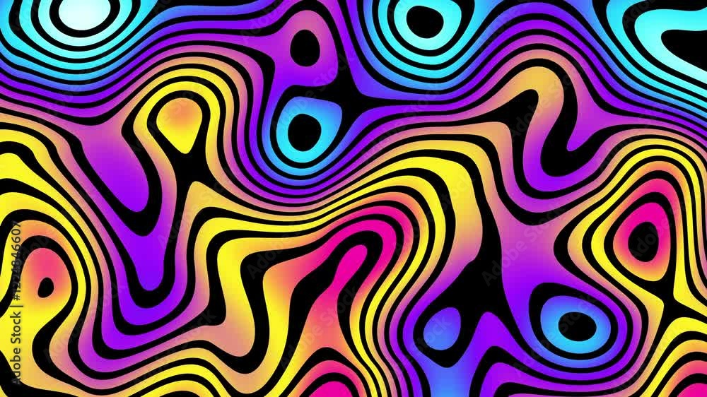 Liquid psychedelic pattern of curved lines. Looping Motion. Moving liquid pattern with curved lines. Spots and curved lines move in Liquid psychedelic pattern of curved lines. Looping Motion. Moving liquid pattern with curved lines. Spots and curved lines move in
