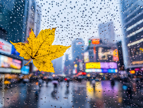 Yellow leaf sticks to a rai...