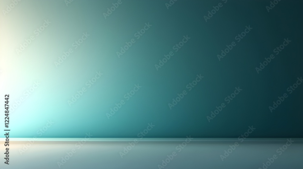 Minimalist studio backdrop, teal gradient wall, white floor, soft diffused lighting, empty space, clean aesthetic, abstract background, professional photography setup, seamless transition, muted color Minimalist studio backdrop, teal gradient wall, white floor, soft diffused lighting, empty space, clean aesthetic, abstract background, professional photography setup, seamless transition, muted color