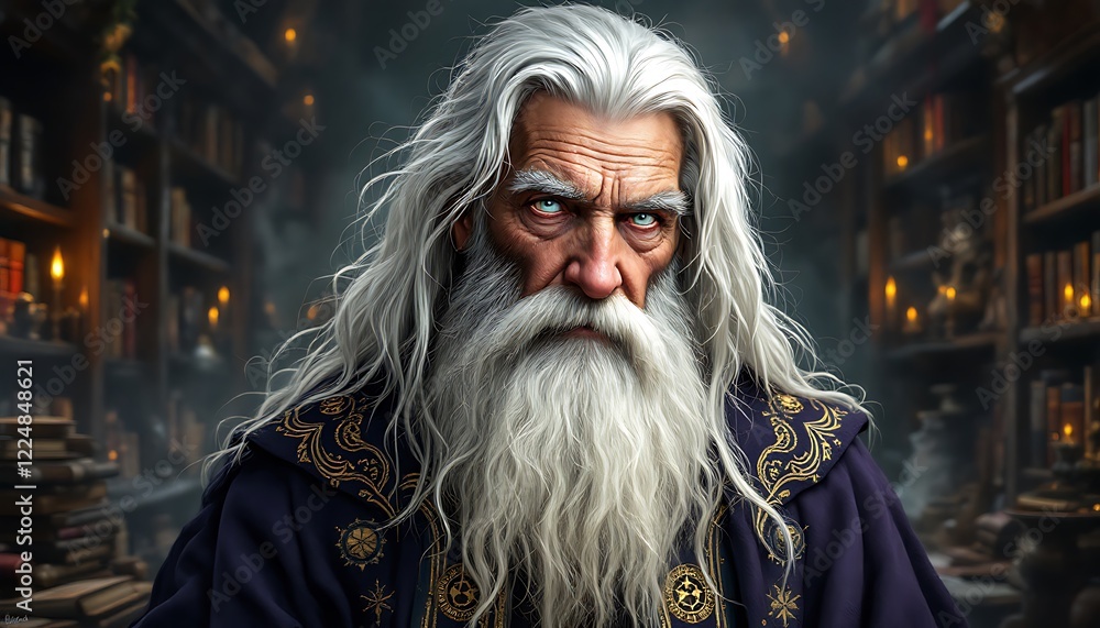 Obraz premium Majestic Wizard Portrait Digital Art Fantasy Illustration
