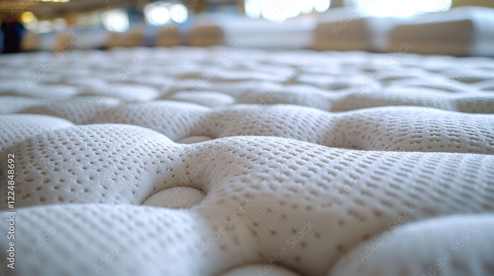 Fototapeta premium Close-up of a mattress's tufted, textured surface.