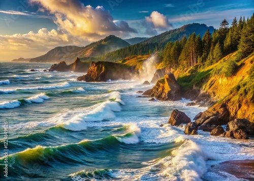 Oregon Coast Dramatic Ocean Waves Landscape - Candid Photography