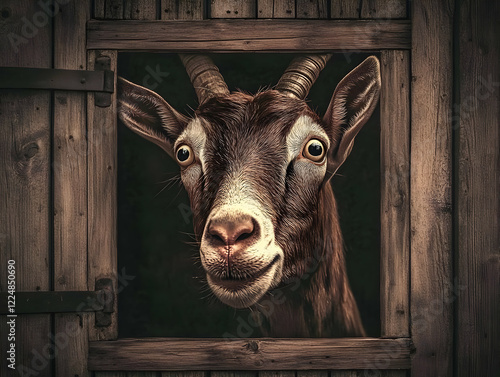 Curious Goat Peers Out from...